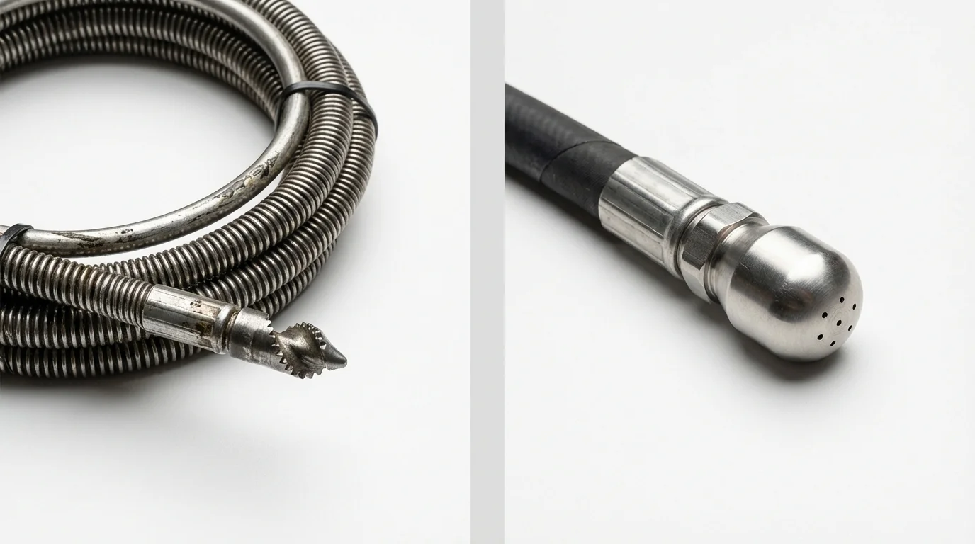 Drain snake cable and hydro jetting nozzle used for drain cleaning in Twin Lake, MI