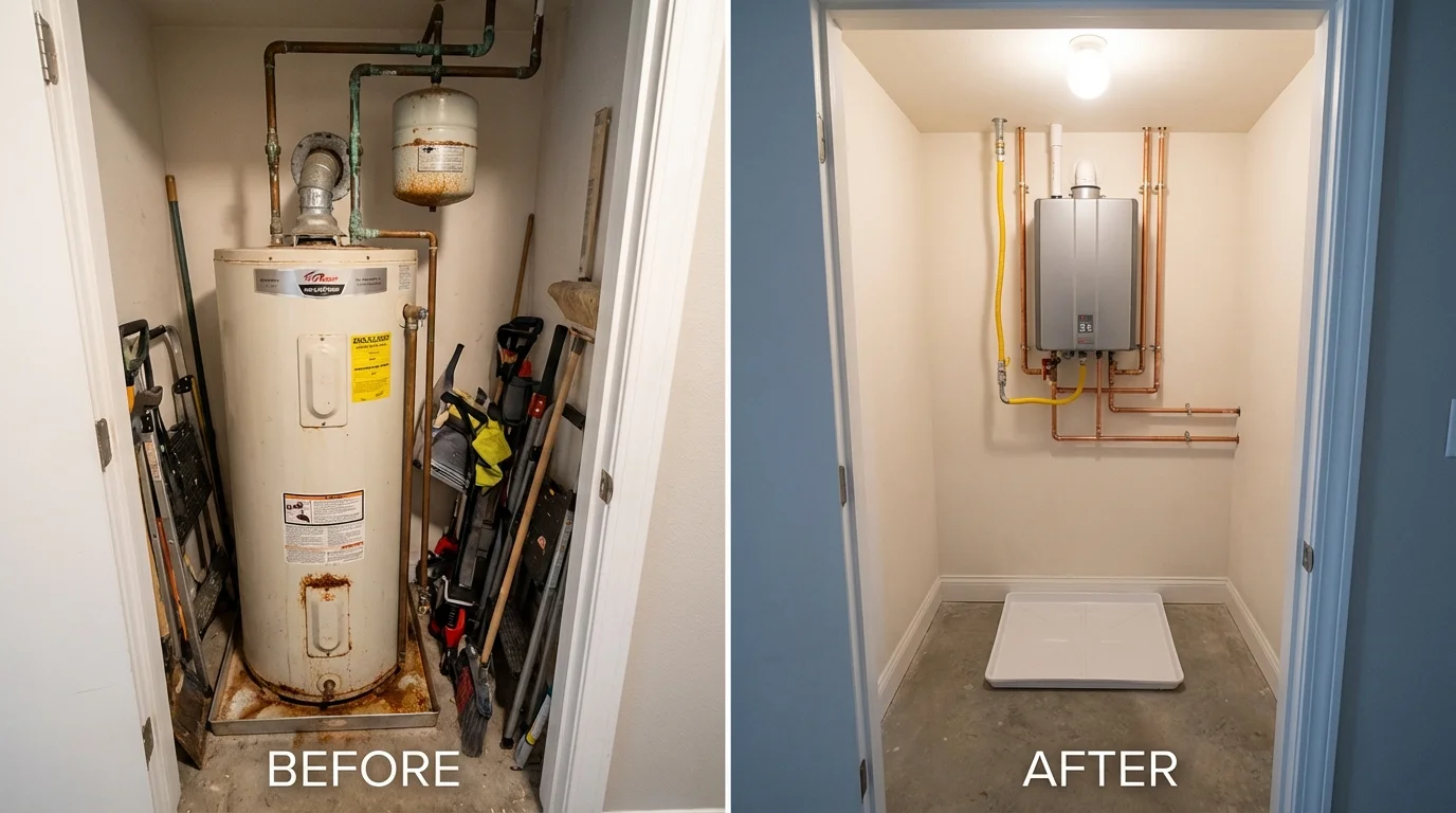 Tank water heater versus wall-mounted tankless unit comparison for Twin Lake, MI homeowners