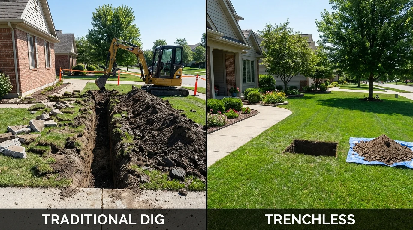 Trenchless sewer repair with minimal yard damage versus traditional excavation in Twin Lake, MI